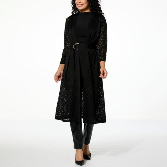 C Wonder by Christian Siriano Lace and Ponte Knit Topper Size Large Petite Black - Picture 1 of 6